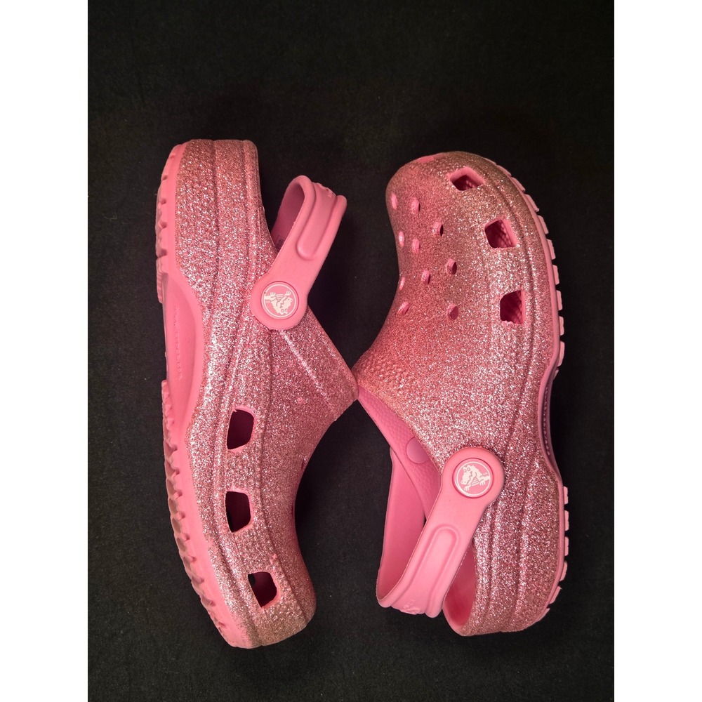 Crocs Classic Glitter Clog Pink Sparkling Comfort Shoes Kids Size J1